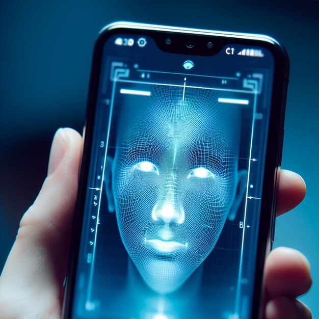 Photo concept of face scanning biometric id with futuristic hud interface scanning technology concept