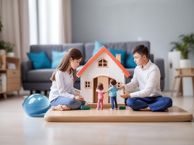 The concept of family home protection health care day car insurance and home school education Ai
