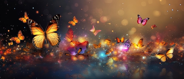 Concept of fantasy world Flying butterflies in a fantasy world