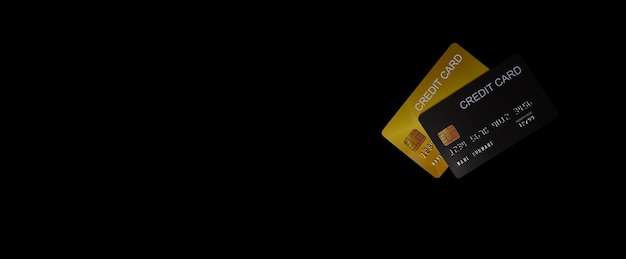 Concept of finance, banking and credit card, credit card on black background, design banner background