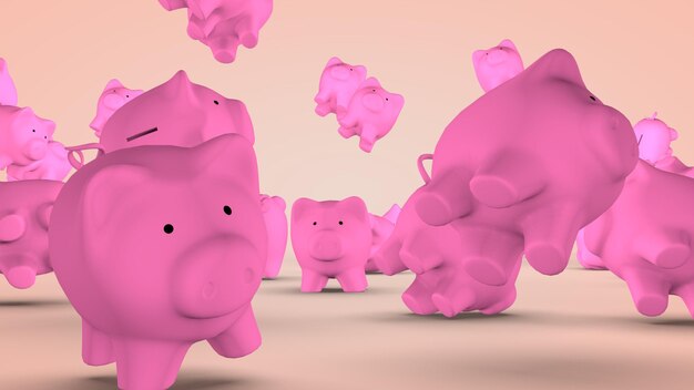 Concept of financial success pig piggy bank 3D rendering