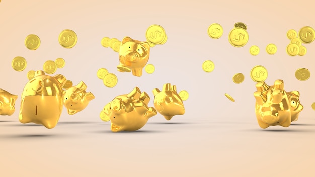 Photo concept of financial success, pig - piggy bank. 3d rendering.