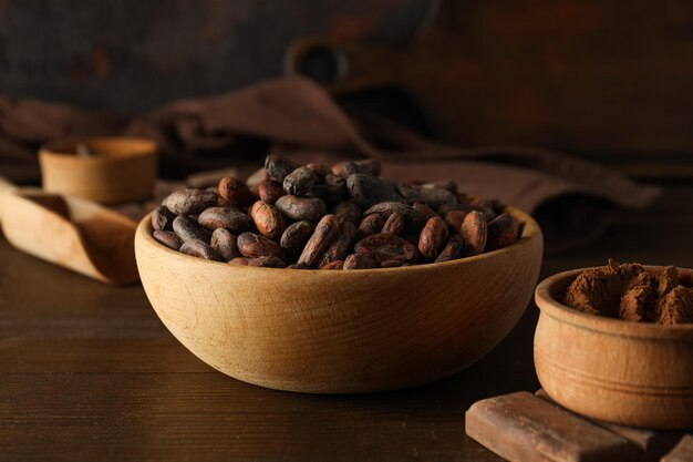 Concept of fresh and aromatic food cacao beans