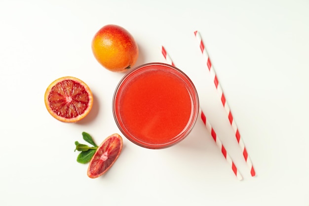 Concept of fresh drink with red orange juice