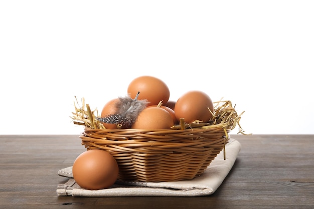 Concept of fresh and natural farm product eggs isolated on white background