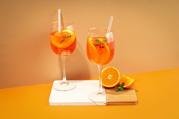 Concept of fresh summer cocktail Aperol Spritz