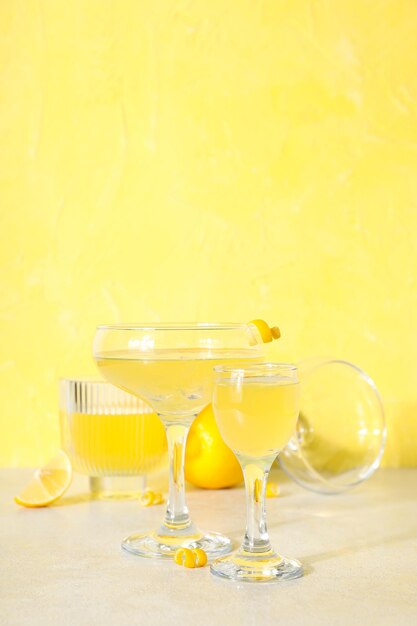 Concept of fresh summer drink Limoncello cocktail