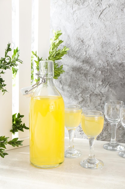 Concept of fresh summer drink Limoncello cocktail