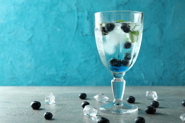 Concept of fresh summer drink with blueberry cocktail