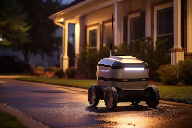 Photo concept of future technology unmanned courier robot