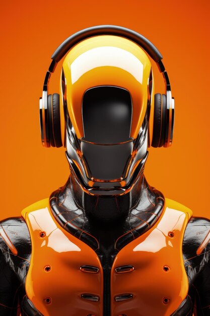 Concept futuristic human android with headphones dj equipment loud music generative ai