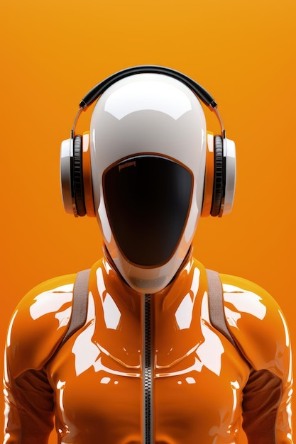 Concept futuristic human android with headphones DJ equipment loud music Generative AI