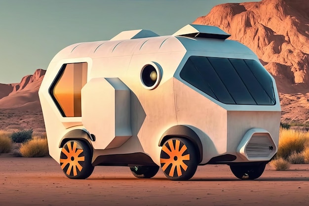 Concept futuristische bestelwagen van de toekomst in de vorm van een kleine vrachtwagen voor de levering van goederen aan huizen