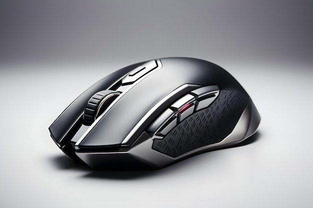 Concept of a gaming computer mouse on a gray background