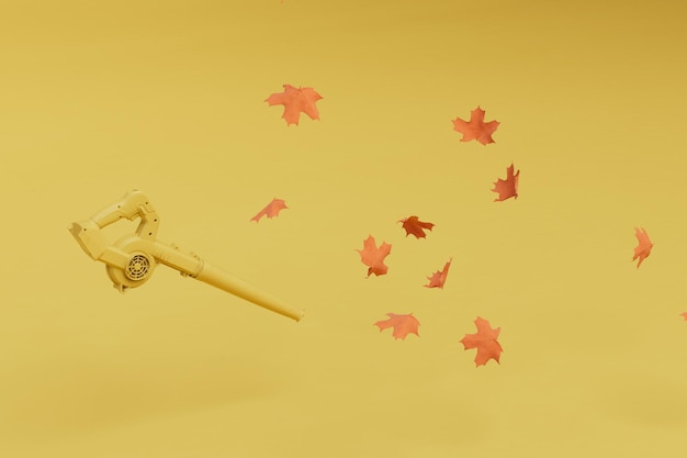 The concept of golden autumn leaf fall a vacuum cleaner that collects flying leaves 3d render