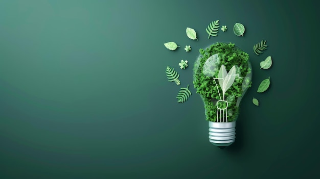 Концепция зеленой энергии или защиты окружающей среды через графику с формой лампочки в сочетании с элементами защиты окружающей среды