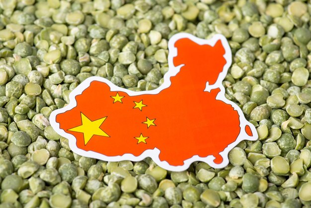 Concept of growing pea in China origin of grown seed