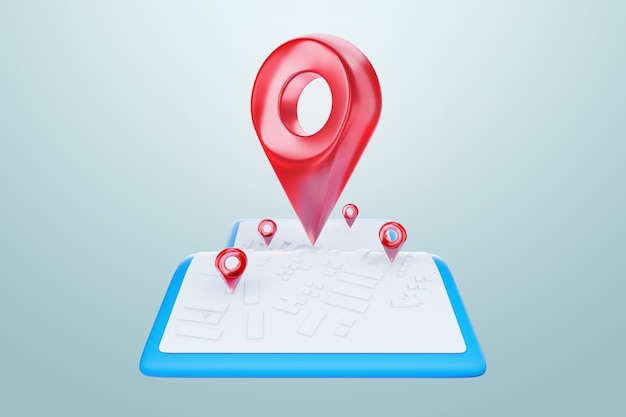 Концептуальный путеводитель навигатор Красный знак местоположения карты знак или навигационный локатор gps карта указатель маркер путевой точки 3D иллюстрация 3D рендеринг