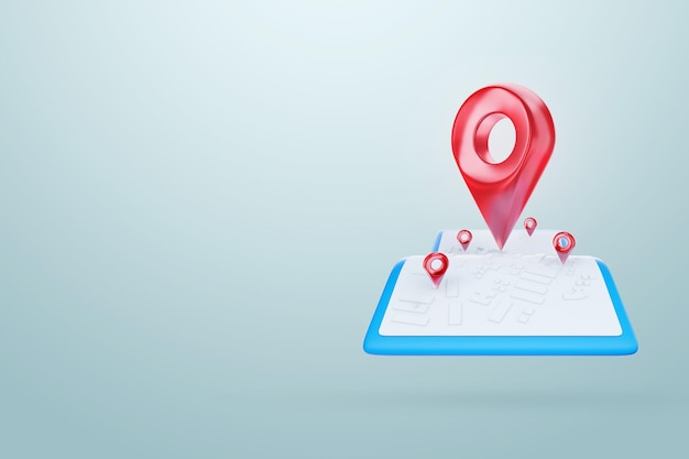 Concept guidebook navigator Red map location symbol sign or navigation locator gps map pointer waypoint marker 3D illustration 3D render