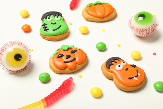 Concept of Halloween sweets funny sweets close up