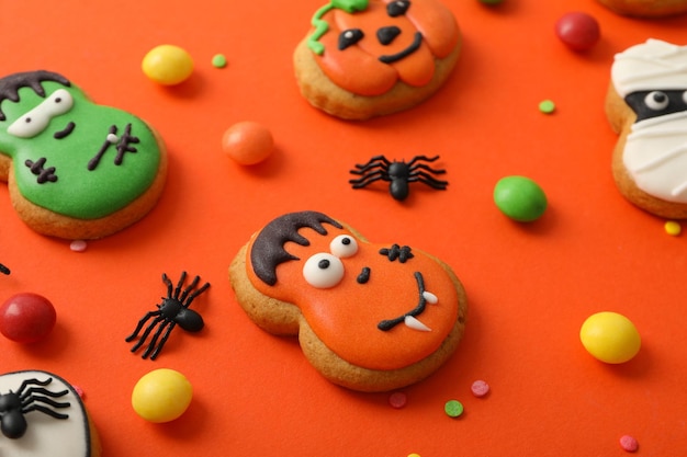 Concept of Halloween sweets funny sweets close up