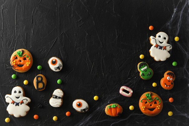 Concept of Halloween sweets funny sweets space for text