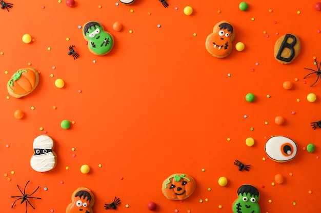 Concept of Halloween sweets funny sweets space for text