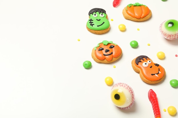 Concept of Halloween sweets funny sweets space for text