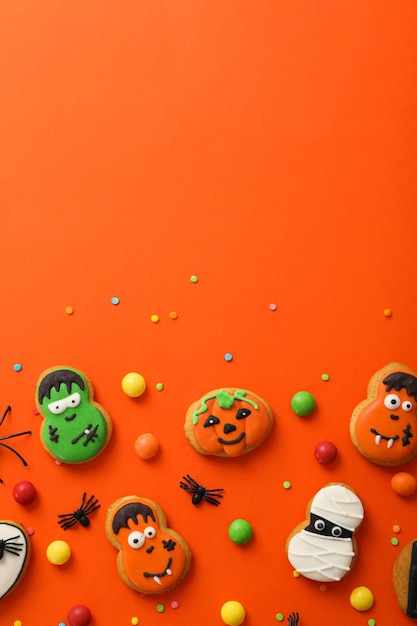 Concept of Halloween sweets funny sweets space for text