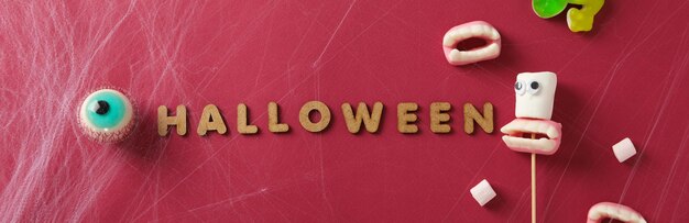 ハロウィーンのお菓子のコンセプト面白いお菓子トップ ビュー