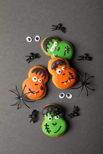 Concept of Halloween sweets funny sweets top view