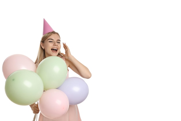 Concept of Happy Birthday young woman isolated on white background