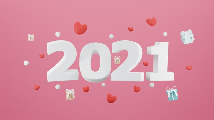 Concept Happy Valentine's Day 2021 met hart en geschenkdoos op roze achtergrond. 3D-weergave