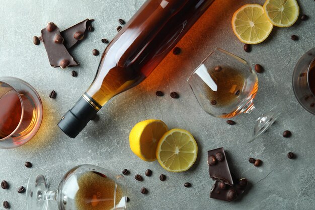 Concept of hard alcoholic drinks with cognac