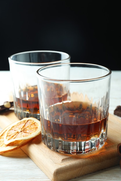 Concept of hard alcoholic drinks with cognac