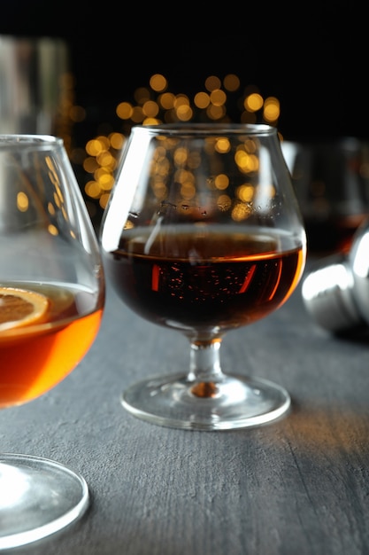 Concept of hard alcoholic drinks with cognac