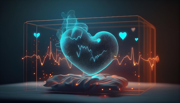 A concept health data of heart heart is on a box with a heartbeat line running down it