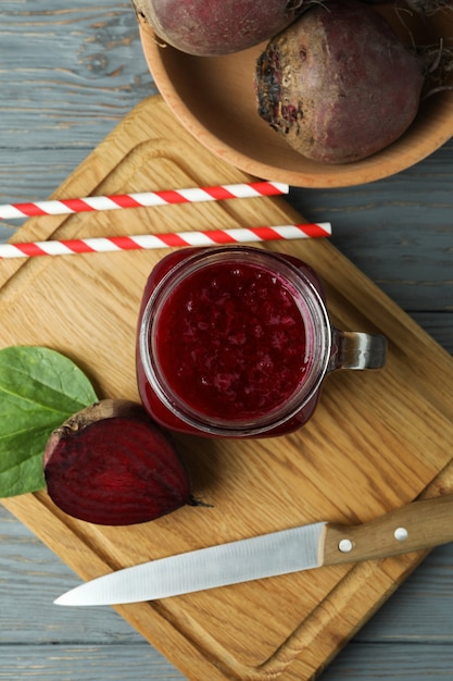 Concept of healthy drink with beetroot smoothie