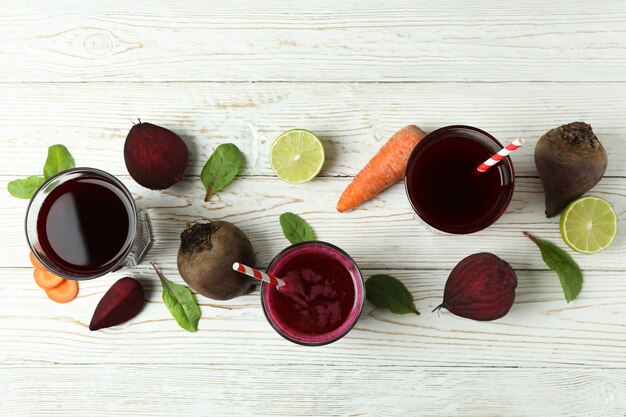 Concept of healthy drink with beetroot smoothie