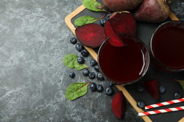 concept of healthy drink with beetroot smoothie