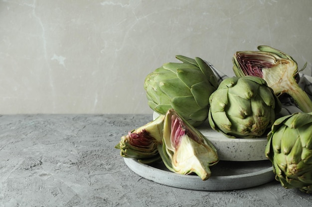 Concept of healthy food with artichoke space for text