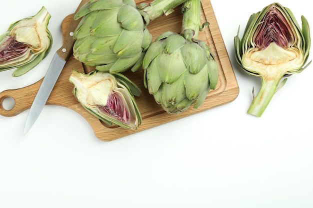 Concept of healthy food with artichoke space for text