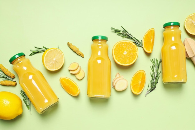 Photo concept of healthy liquid ginger turmeric drink