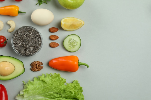 Concept of healthy nutrition on light gray background