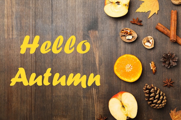 Concept of Hello Autumn composition with text Hello Autumn