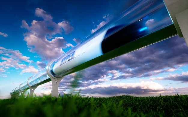 Foto concetto di viaggio ad alta velocità in un tubo. rendering 3d.