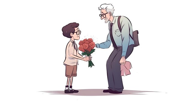 The concept of the holiday Teacher's Day illustration of The student gave the teacher a bouquet of