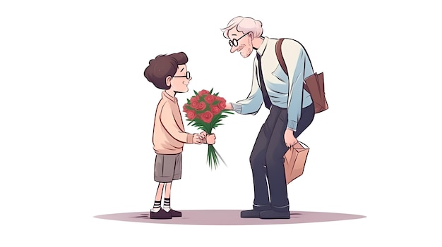 休日のコンセプト 先生の日のイラスト 生徒が先生に花束を贈った