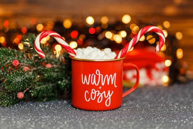 The concept of holidays and new year cozy winter composition