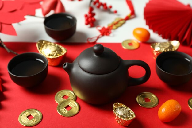 Concept of hot drink asian tea accessories